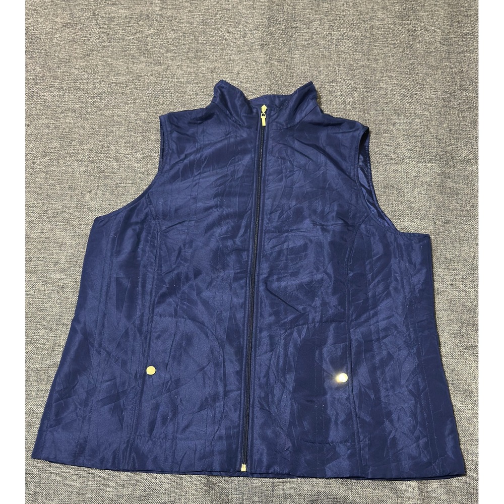 Allison Daley Women 1X Vest Navy Blue Quilted Full Zip Mock Neck Sleeveless